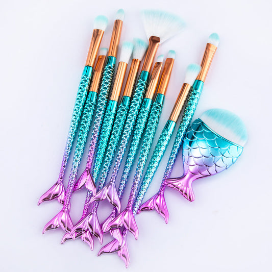 11pcs Makeup Brushes Kit Maquiagem Maquillaje New Mermaid Foundation Eyebrow Eyeliner Cosmetic Makeup Brushes Best Buy Store